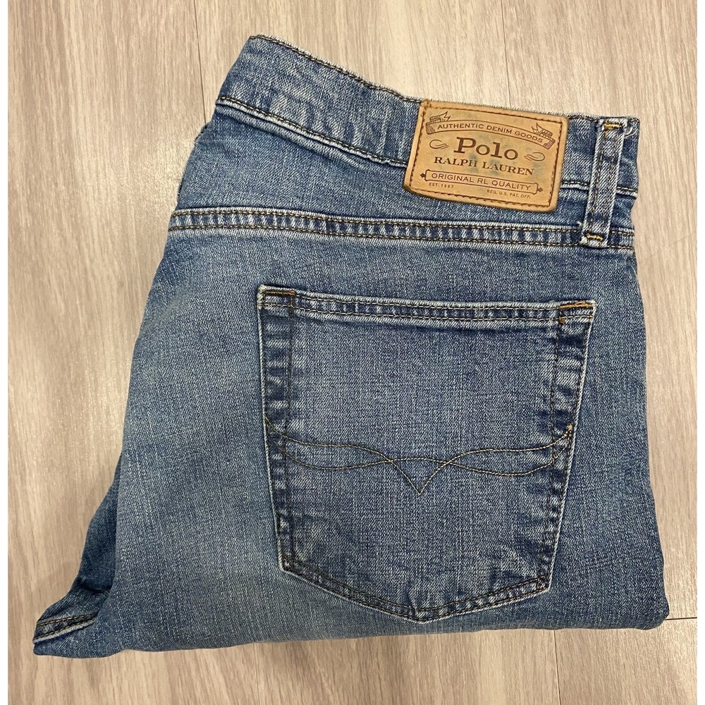 Polo Ralph Lauren Jeans Mens 36x32 Blue Varick Slim Straight Denim Casual Logo